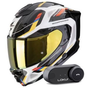 Casques int&eacute;graux Exo 1500 Air Sleek White Blue Yellow + Kit Bluetooth Lokui K30