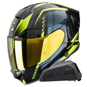 Casques int&eacute;graux Exo 530 Air Theras Black Neon Yellow + Kit bluetooth Exo-Com Link-1