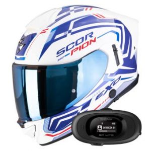 Casques int&eacute;graux Exo 530 Air Slope White Blue Red + Kit bluetooth 5R Lite