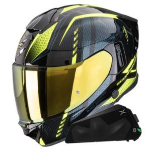 Casques int&eacute;graux Exo 530 Air Theras Black Neon Yellow + Kit bluetooth Exo-Com Link-1C