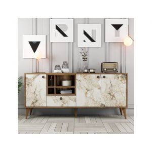 Napoli marbre blanc et noyer 180 x 35 x 81cm