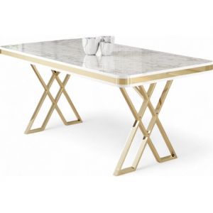 Vals marbre blanc dor&eacute; 130 x 80 x h74