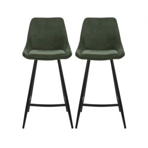 Lot de 2 T. Bari vert sapin velours cotel&eacute; (plan)