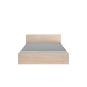 Lit 140x190 cm avec 2 tiroirs et tête de lit avec rangements LODGE imitation chêne et noir