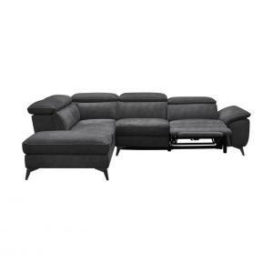 Canapé angle gauche relax électrique NEWPORT tissu gris foncé