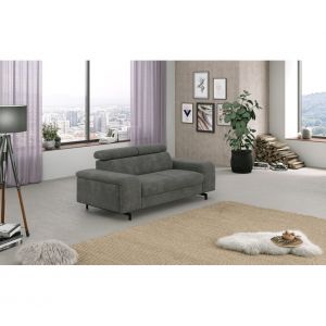 Canapé reposse pieds 3 places EMMA tissu orlando acier