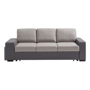 Canapé convertible 3 places + pouf  BANCO Tissu gris clair et gris foncé