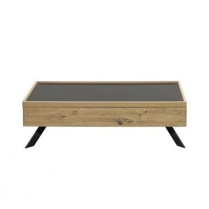 Table basse SORELLA plateau pivotant 110cm imitation chêne et noir