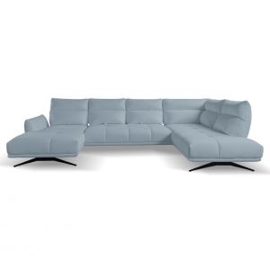 Canapé d'angle panoramique d GIOVANNI tissu bull bleu clair