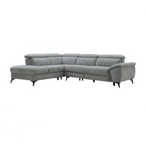 Canapé angle gauche relax électrique NEWPORT III tissu gris clair