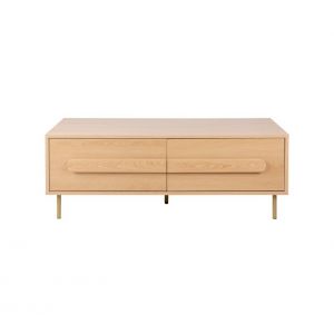 Table basse 110cm TUNIN imitation chêne pieds dorés