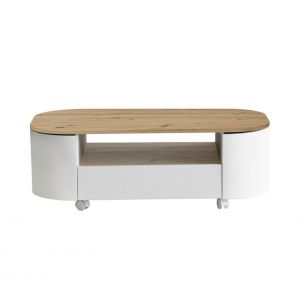 Table basse RONDY 110cm imitation chêne et blanc