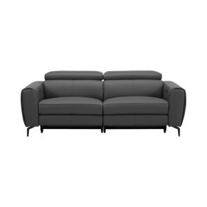 Canap&eacute; 3 places 2 relax &eacute;lectrique MANFIELD cuir charbon