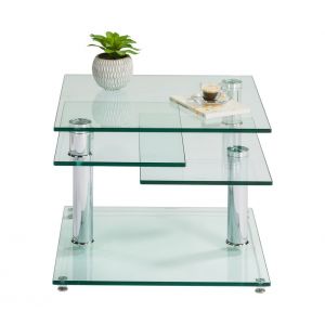 Table basse verre et chromé DINO 2 avec 2 plateaux pivotants