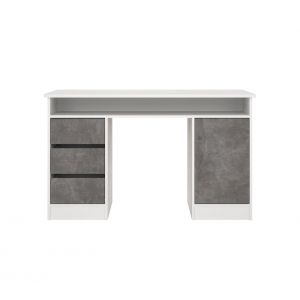 Bureau 3 tiroirs et 1 porte CLASS blanc et imitation b&eacute;ton