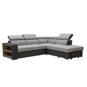 Canapé d'angle convertible méridienne réversible ATHENA tissu gris