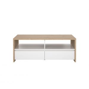 Table basse 2T MOSS Blanc laqué / Imitation chêne