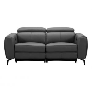 Canap&eacute; 2 places 2 relax &eacute;lectrique MANFIELD cuir charbon