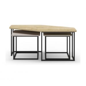 Table basse gigogne ZOYA imitation chêne et crème
