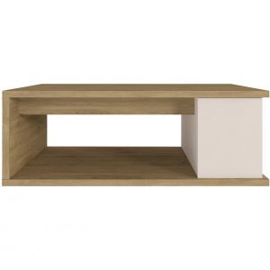 Table basse plateau relevable avec coffre DESPACITO Imitation chêne et Blanc