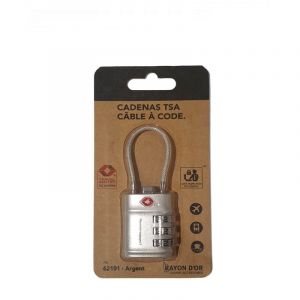 Cadenas TSA &agrave; 3 chiffres avec c&acirc;ble 62101 Silver