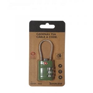 Cadenas TSA &agrave; 3 chiffres avec c&acirc;ble 62101 Vert