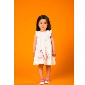 Robe brod&eacute;e en voile de coton - Blanc