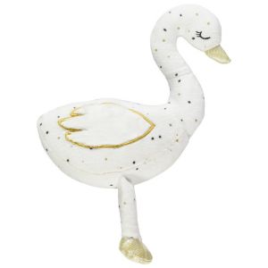 Peluche cygne imprim&eacute; pois et dor&eacute; pour b&eacute;b&eacute; fille - Ecru