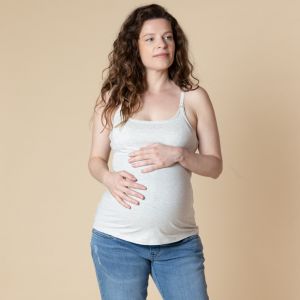 Débardeur d&#39;allaitement uni avec brassière intégrée - Beige clair chiné