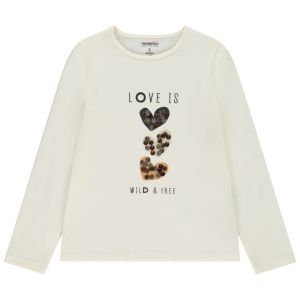 T-shirt manches longues à print et sequins pour fille - Ecru