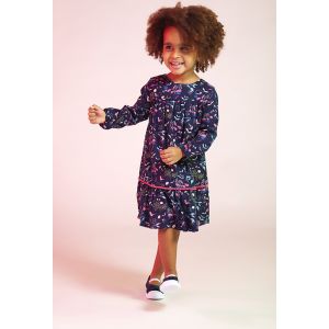 Robe manches longues en voile de viscose imprim&eacute; fleuri pour b&eacute;b&eacute; fille - Bleu