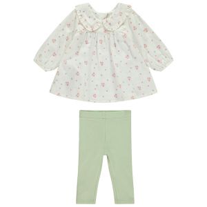 Ensemble tunique fantaisie col claudine + cale&ccedil;on pour b&eacute;b&eacute; fille - Blanc