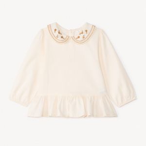 Tunique &agrave; col claudine brod&eacute; pour b&eacute;b&eacute; fille - Ecru