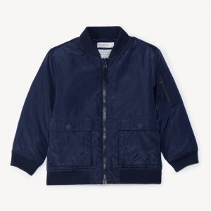 Blouson teddy bleu marine en toile doublé pour garçon - Bleu marine