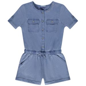 Combishort en viscose avec broderie pour fille - Bleu stone