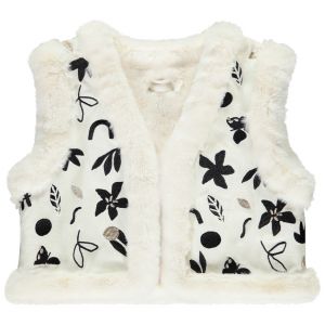 Gilet velours sans manches fausse fourrure motifs arty pour fille - Ecru