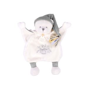 Doudou plat ours argent avec cape anniversaire 25 ans - Blanc