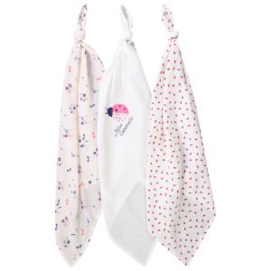 Lot de 3 langes en coton print coccinelle pour b&eacute;b&eacute; fille - Ecru