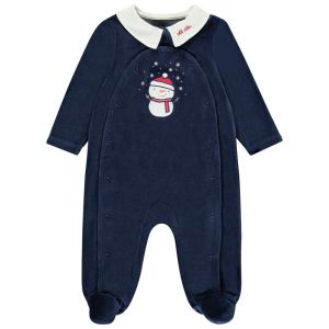 Dors-bien en velours à col claudine brodé pour bébé garçon - Bleu marine