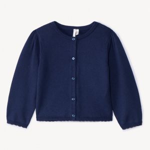 Gilet en tricot uni festonné pour bébé fille - Bleu marine