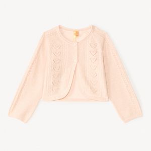 Bol&eacute;ro &agrave; manches longues en tricot ajour&eacute; et fil style m&eacute;tallis&eacute; pour b&eacute;b&eacute; fille - Rose clair