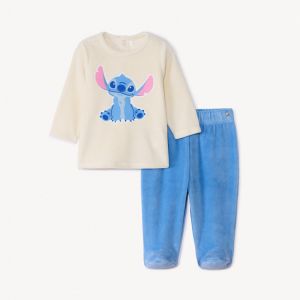 Set pyjama 2 pi&egrave;ces en velours Stitch Disney pour b&eacute;b&eacute; gar&ccedil;on avec finitions diff&eacute;rentes selon l'&acirc;ge - Ecru
