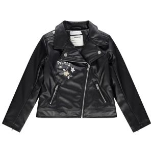 Perfecto effet cuir &agrave; d&eacute;tails brod&eacute;s et doublure sherpa pour enfant fille - Noir