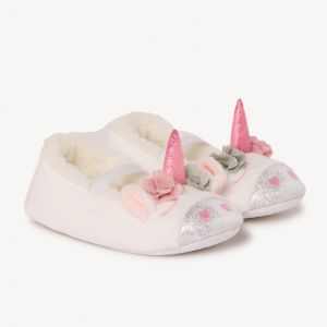Chausson avec &eacute;lastique et t&ecirc;te de licorne pour b&eacute;b&eacute; fille - Blanc