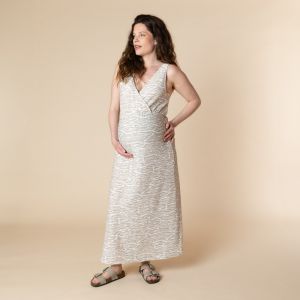 Robe longue de grossesse et d&#39;allaitement à imprimé zèbre - Beige