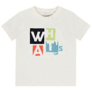 T-shirt manches courtes brodé effet mosaïque pour garçon - Ecru