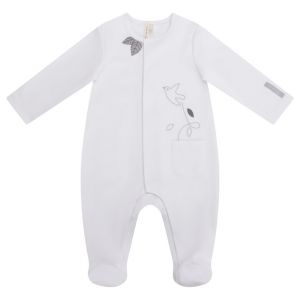Dors-bien interlock motif oiseau pour b&eacute;b&eacute; fille - Blanc
