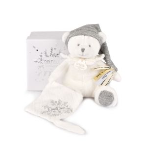 Doudou ours argent pantin attache-sucette anniversaire 25 ans - Blanc