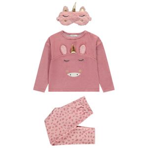 Set pyjama licorne en velours avec masque de nuit pour fille - Rose