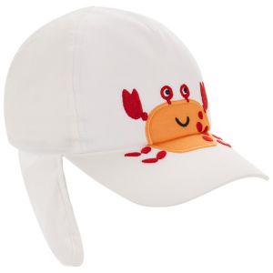 Casquette prot&egrave;ge-nuque avec patch brod&eacute; crabe pour b&eacute;b&eacute; gar&ccedil;on - Blanc